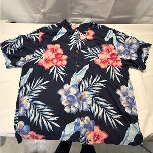 Caribbean‎ Navy Floral Hawaiian Button-Down Shirt